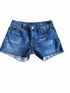 J.Crew Indigo Denim Cutoff Jean Shorts Size 27 Medium Wash Raw Hem Stretch